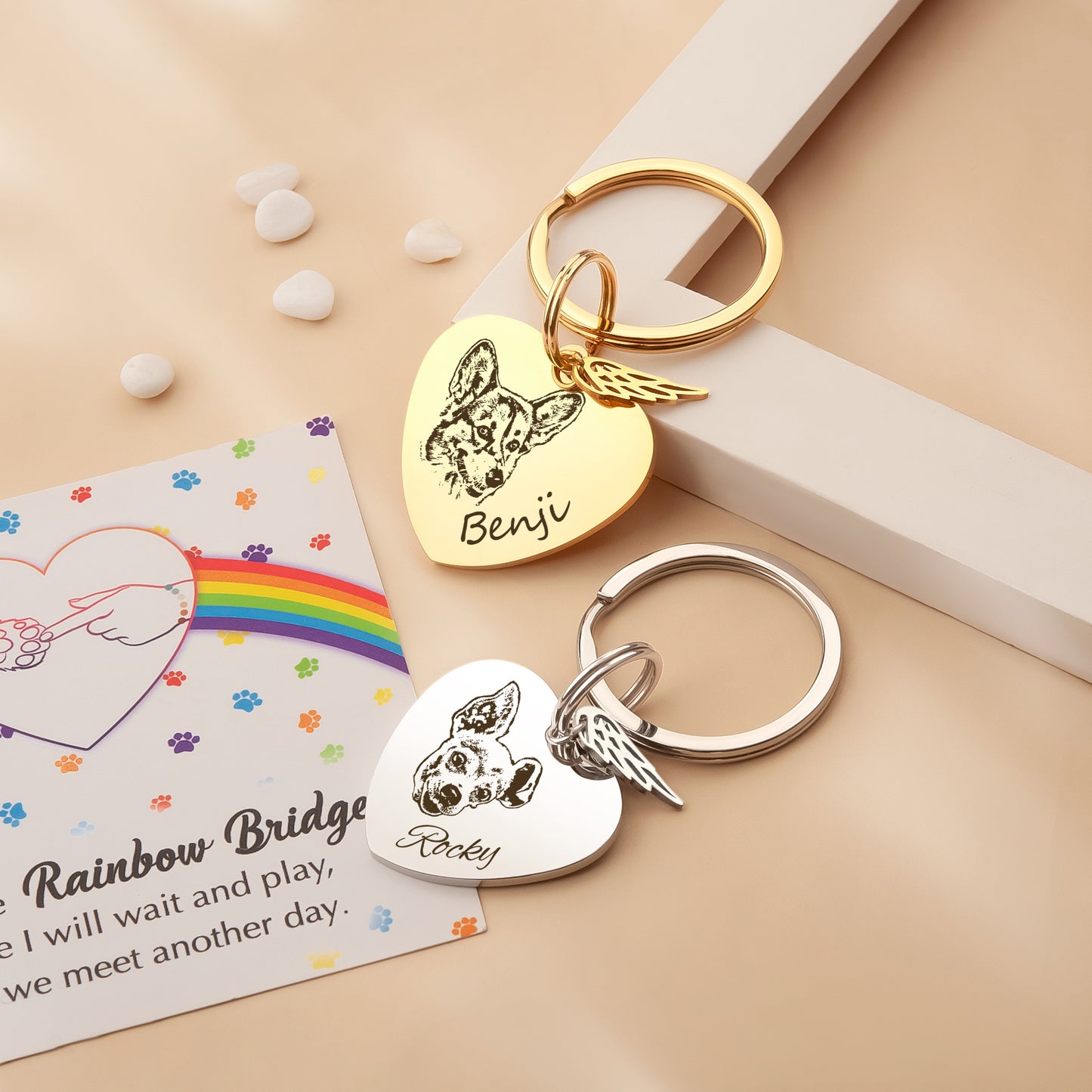 Heart Pet Portrait Rainbow Bridge Key Chain