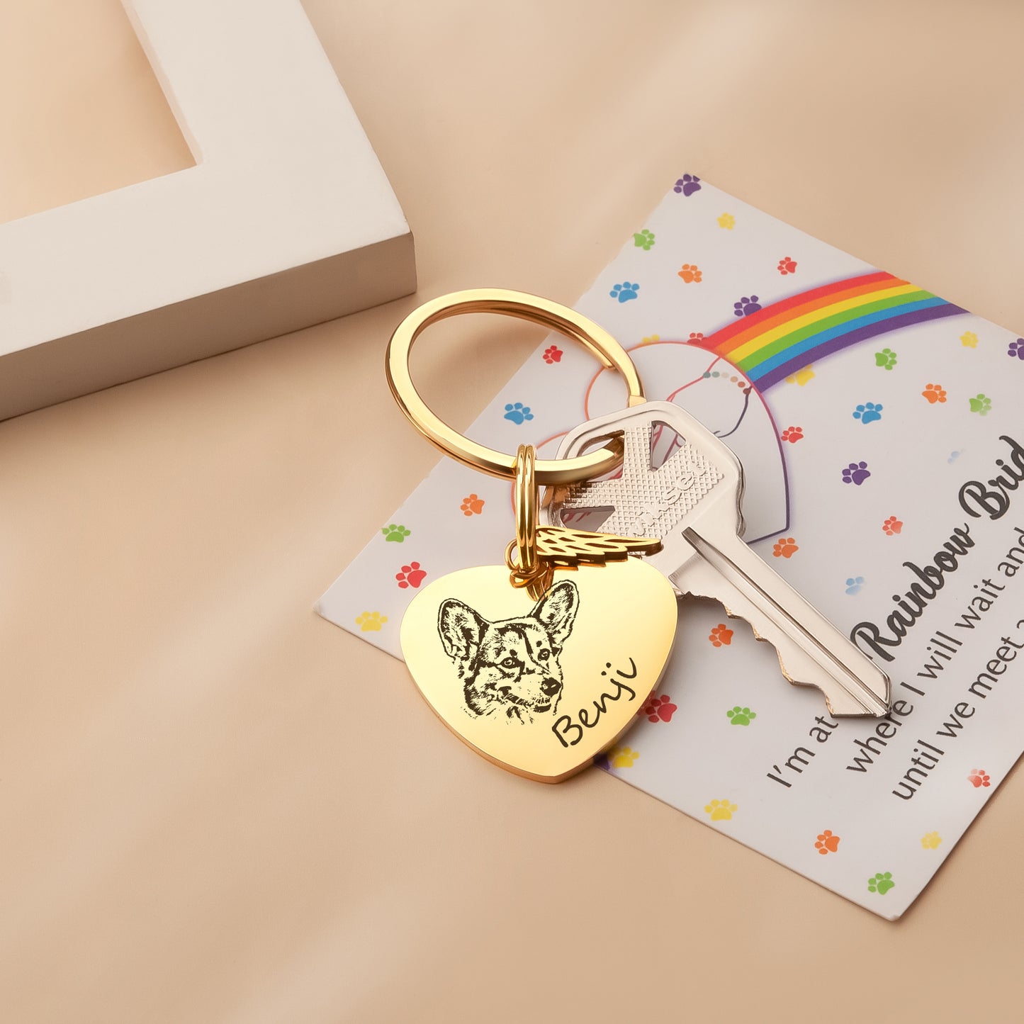 Heart Pet Portrait Rainbow Bridge Key Chain