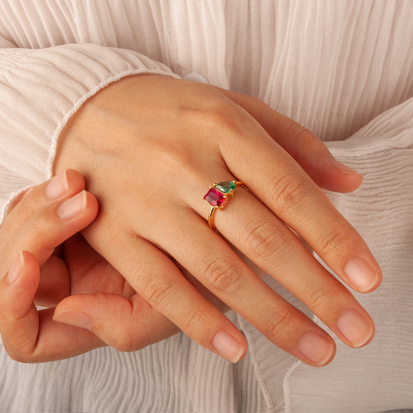 Toi et Moi Gemstone Sterling Silver Ring