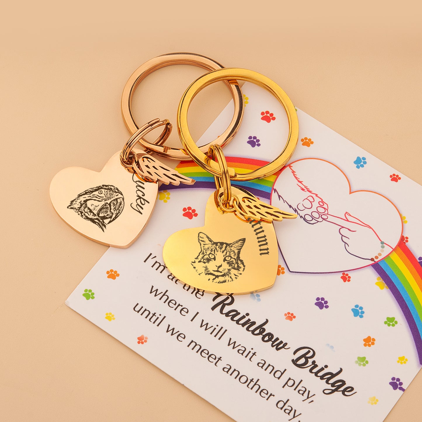 Sideways Heart Pet Portrait Rainbow Bridge Key Chain