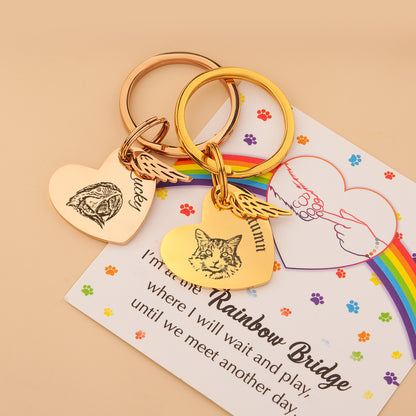 Sideways Heart Pet Portrait Rainbow Bridge Key Chain