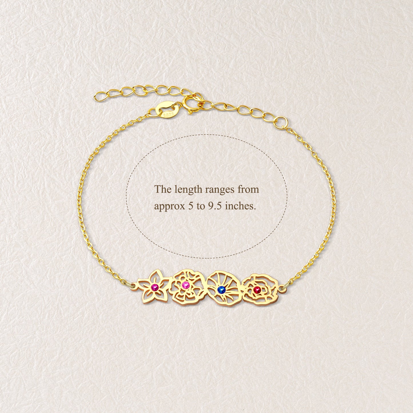 Birth Flower with Birthstone Sterling Silver Bracelet