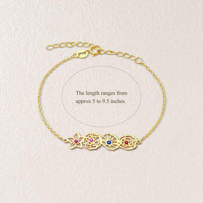 Birth Flower with Birthstone Sterling Silver Bracelet