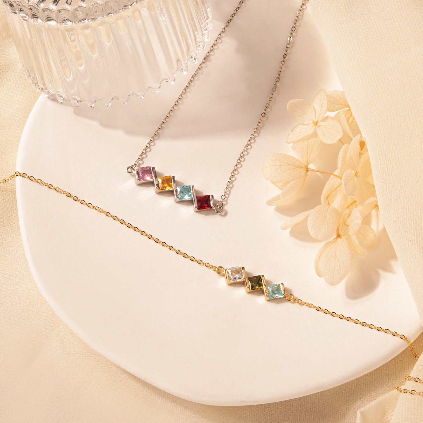 Square Birthstone Necklace