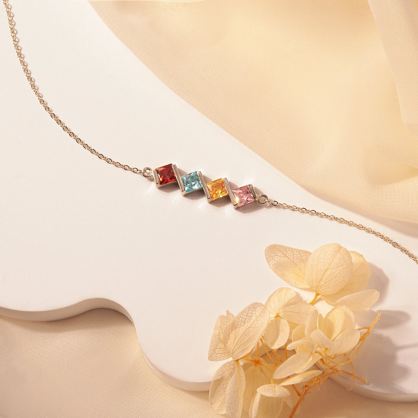 Square Birthstone Necklace