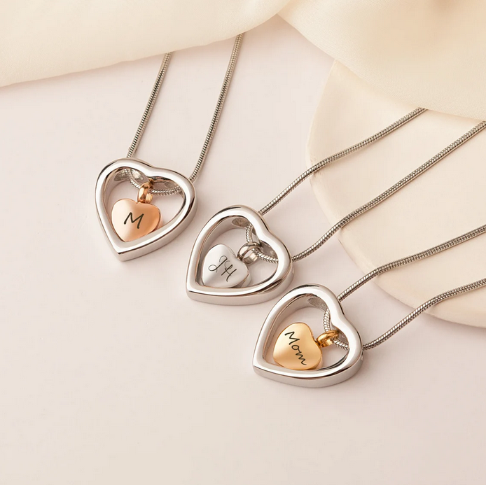 Floating Drop Heart Memorial Necklace