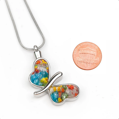 Flower Patch Butterfly Memorial Necklace