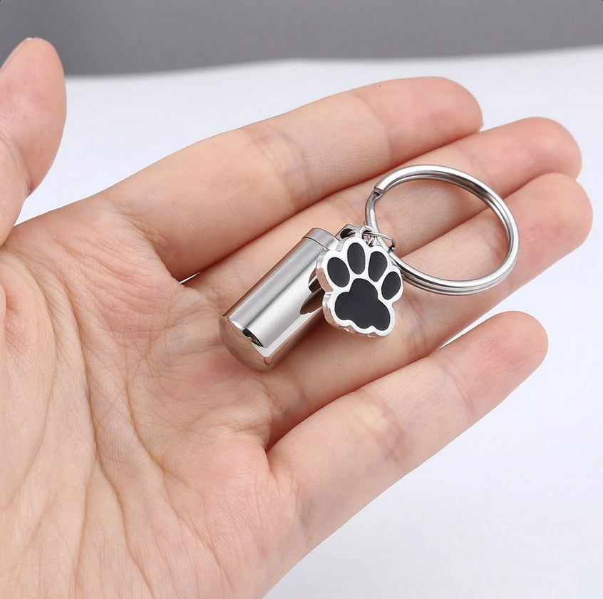 Paw Print Charm Polish Cylinder Memorial Key Chain