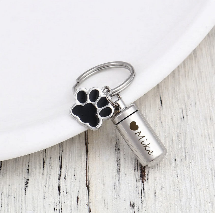 Paw Print Charm Polish Cylinder Memorial Key Chain