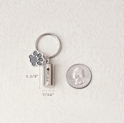 Paw Print Charm Polish Cylinder Memorial Key Chain