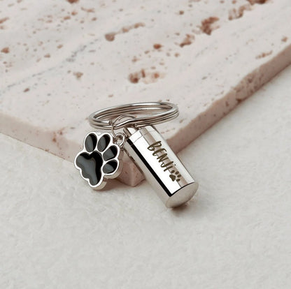 Paw Print Charm Polish Cylinder Memorial Key Chain