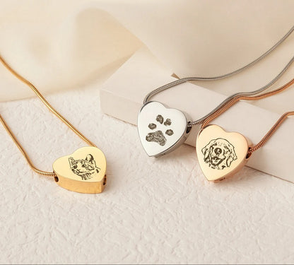 Pet Portrait Precious Heart Memorial Necklace