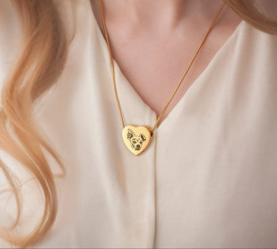 Pet Portrait Precious Heart Memorial Necklace