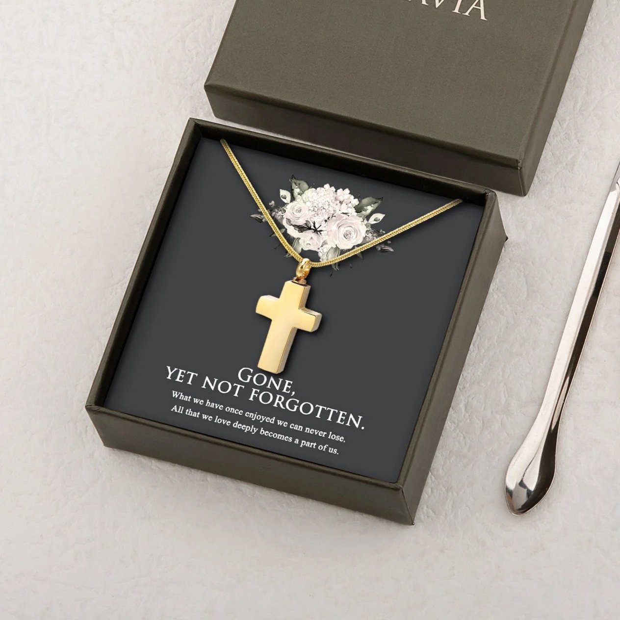 "Gone, Yet Not Forgotten" Cross Memorial Necklace