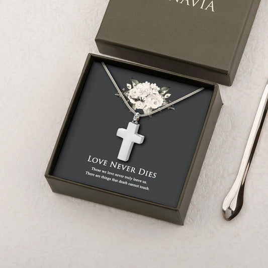 "Love Never Dies" Cross Memorial Necklace