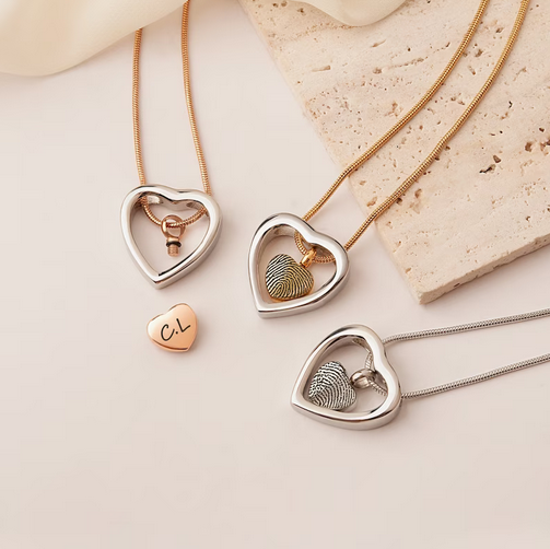 Fingerprint Drop Heart Memorial Necklace