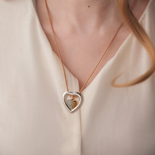 Fingerprint Drop Heart Memorial Necklace