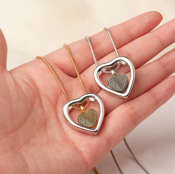 Fingerprint Drop Heart Memorial Necklace