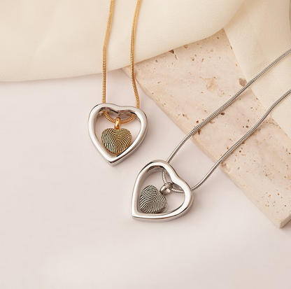 Fingerprint Drop Heart Memorial Necklace