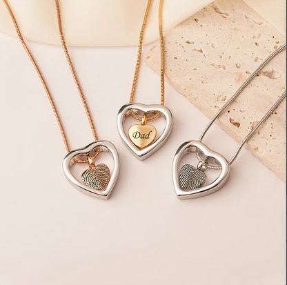 Fingerprint Drop Heart Memorial Necklace