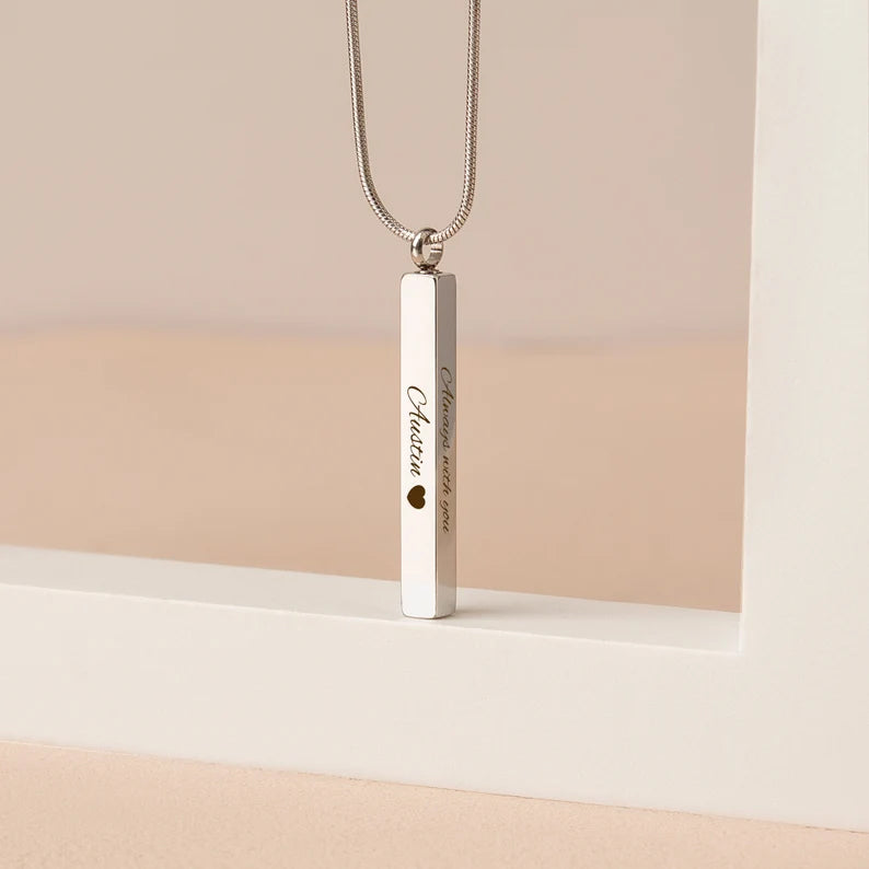 Polished Silver Bar Memorial Necklace