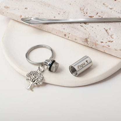 Tree of Life Charm Polish Cylinder Memorial Key Chain