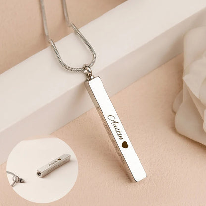 Polished Silver Bar Memorial Necklace