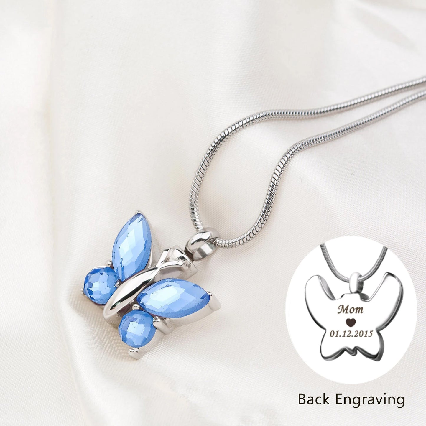 Crystal Butterfly Memorial Necklace