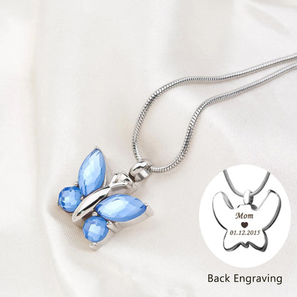 Crystal Butterfly Memorial Necklace