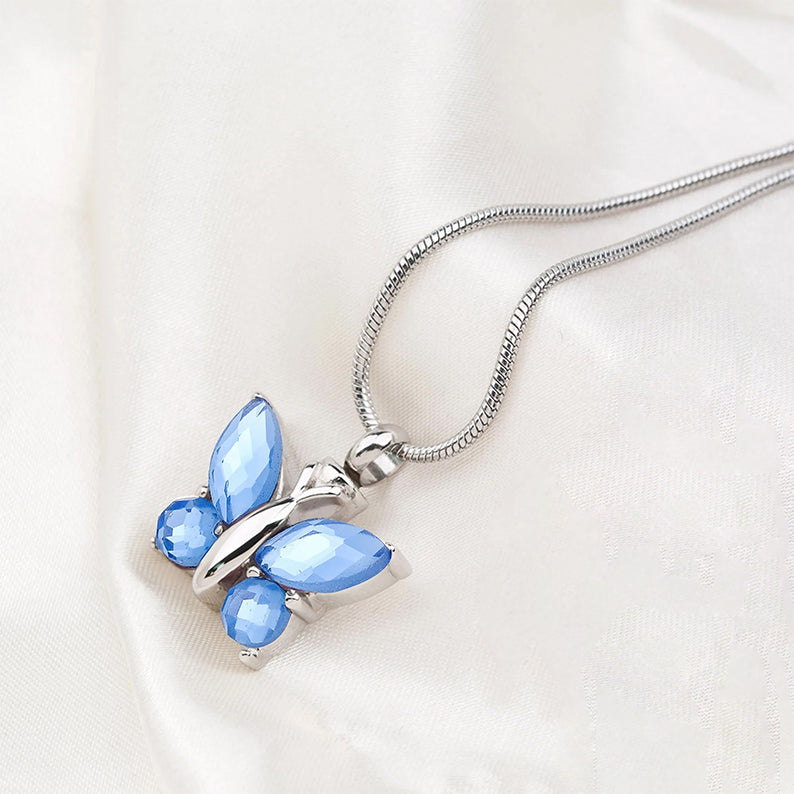 Crystal Butterfly Memorial Necklace