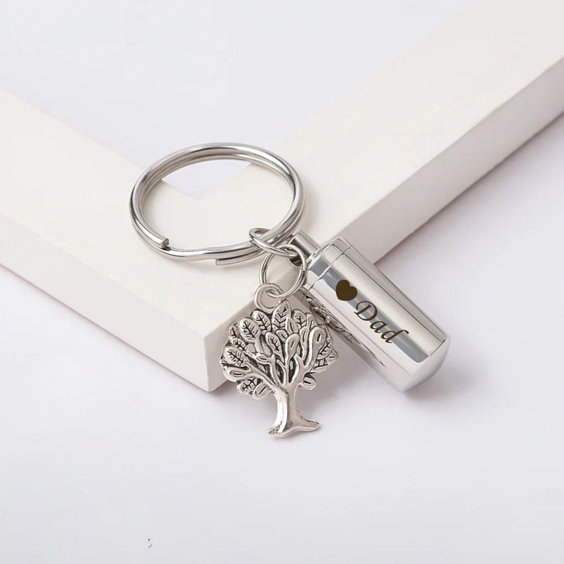 Tree of Life Charm Polish Cylinder Memorial Key Chain