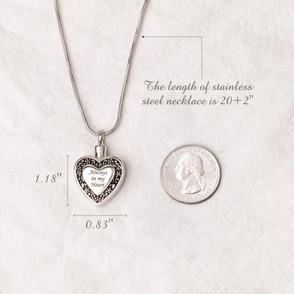 Flower "Always in my Heart" Heart Memorial Necklace