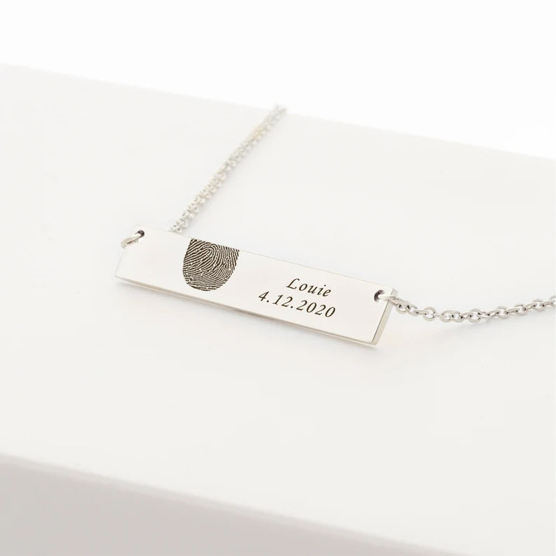 Horizontal Bar Fingerprint Memorial Necklace