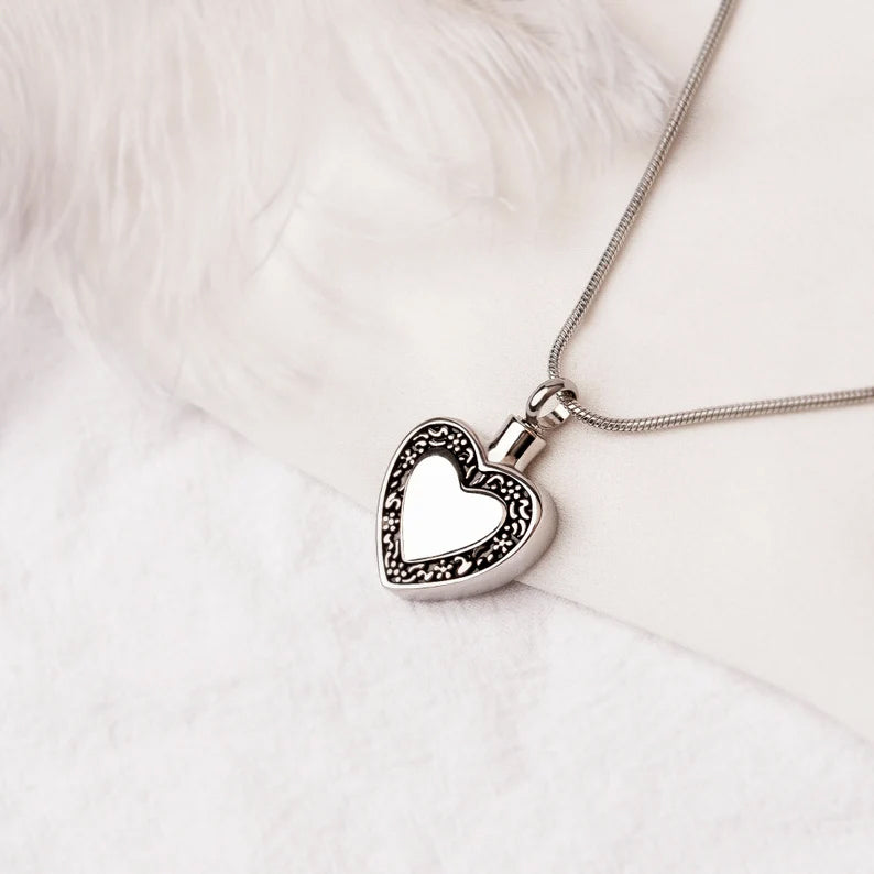 Black Floral Heart Memorial Necklace