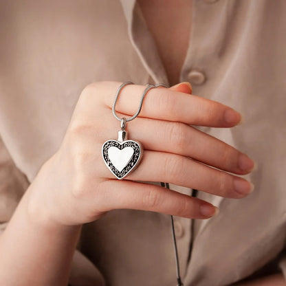 Black Floral Heart Memorial Necklace