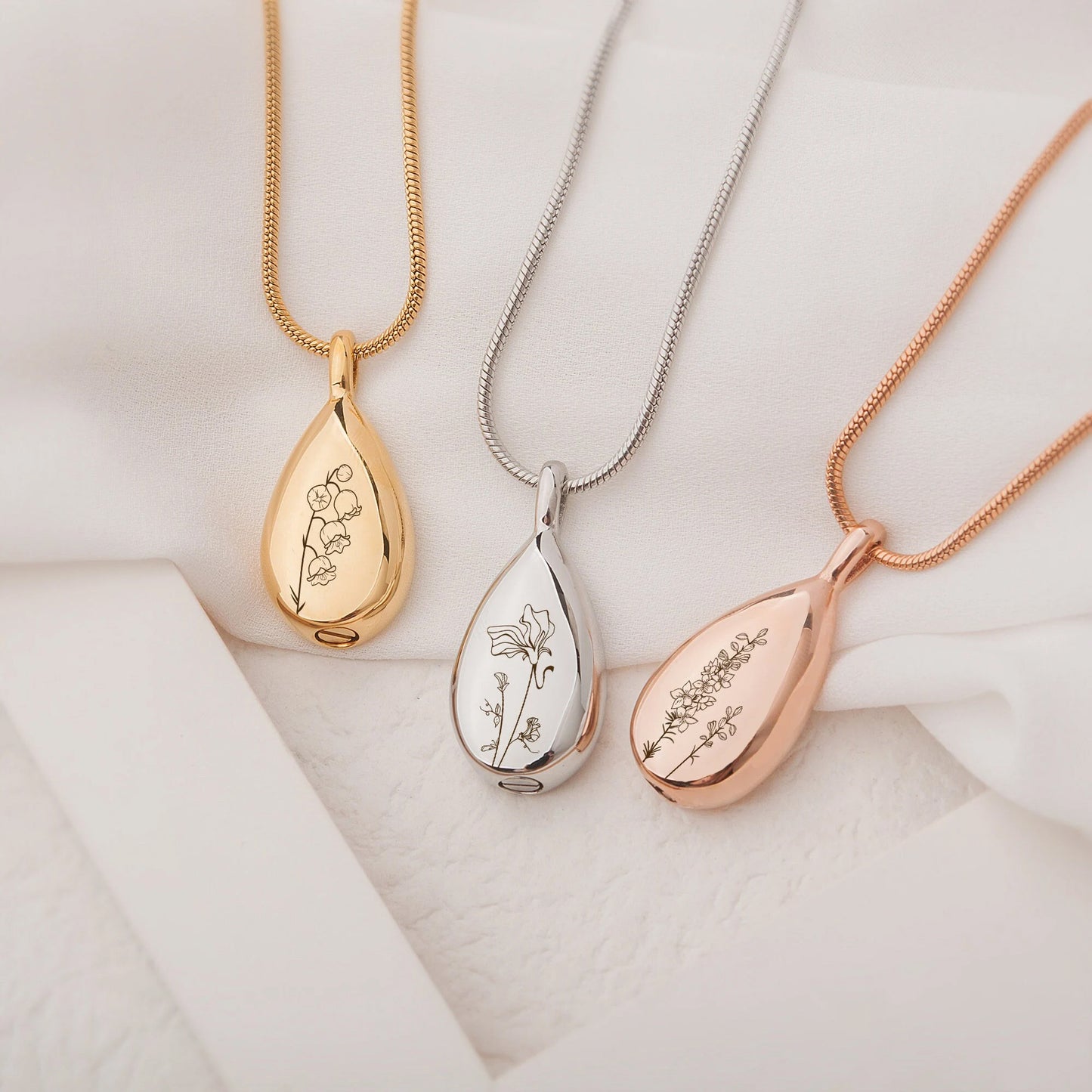 Birth Flower Teardrop Memorial Necklace