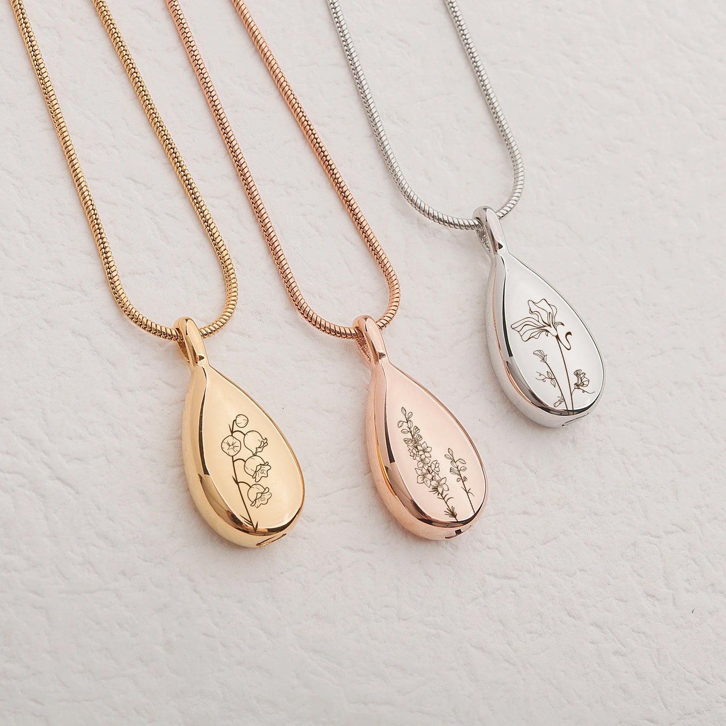 Birth Flower Teardrop Memorial Necklace