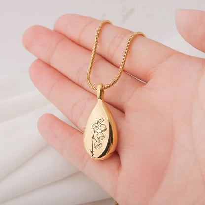 Birth Flower Teardrop Memorial Necklace