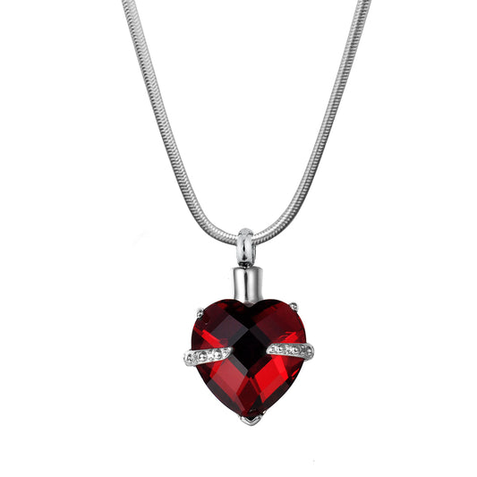 Crystal Birthstone Heart Memorial Necklace