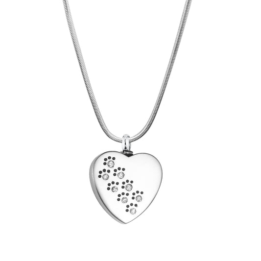 Crystal Dog Paw Print Trail Heart Memorial Necklace