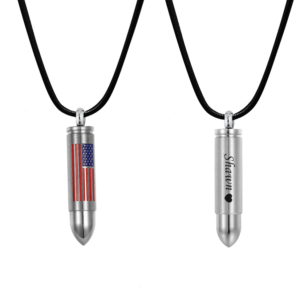 American Flag Bullet Memorial Necklace