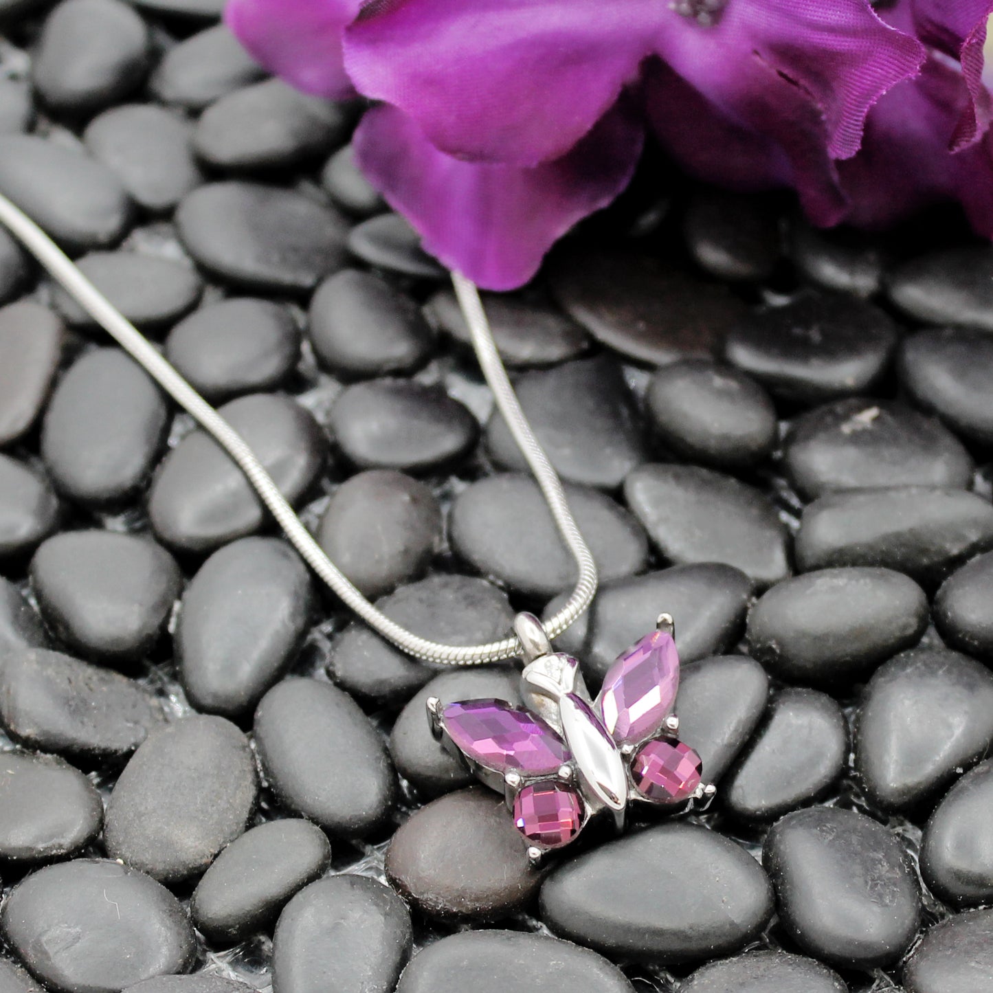 Crystal Butterfly Memorial Necklace