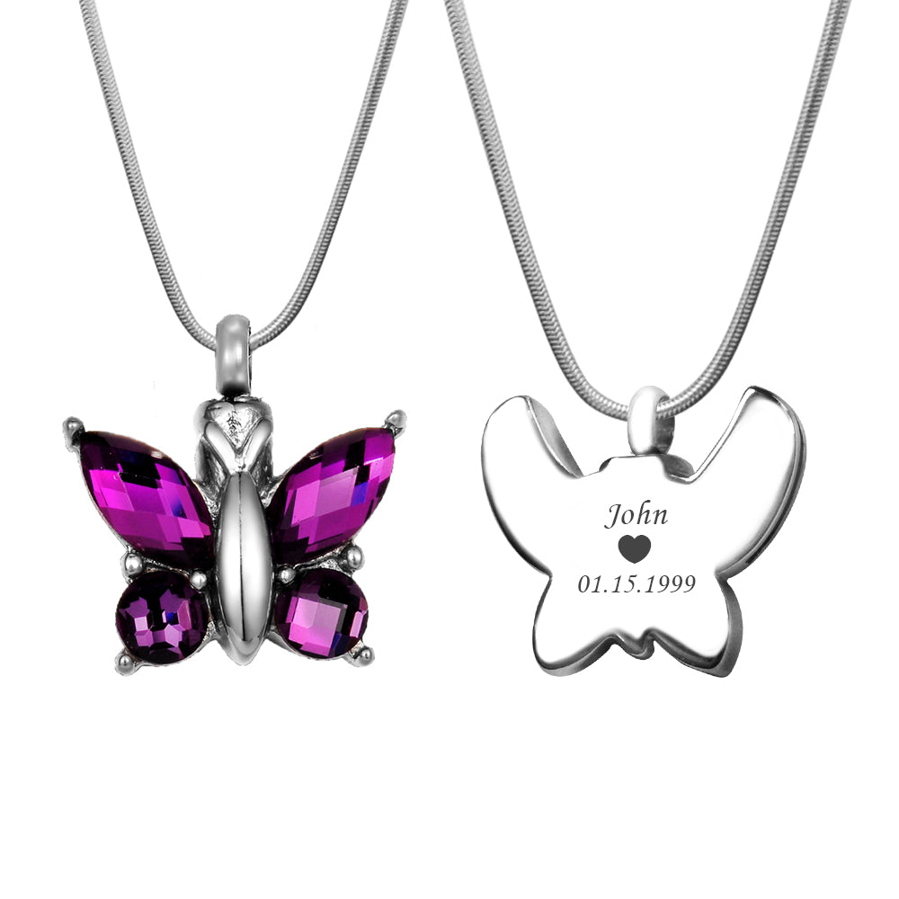 Crystal Butterfly Memorial Necklace