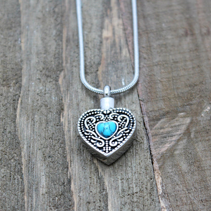 Turquoise Heart Memorial Necklace