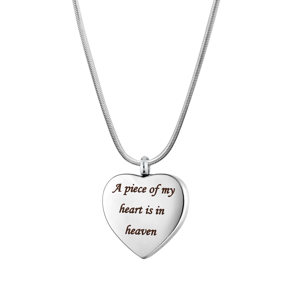 "A piece of my heart is in heaven" Heart Memorial Necklace