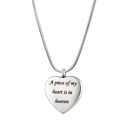 "A piece of my heart is in heaven" Heart Memorial Necklace