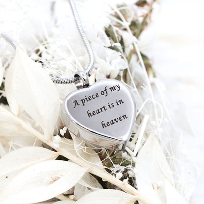 "A piece of my heart is in heaven" Heart Memorial Necklace