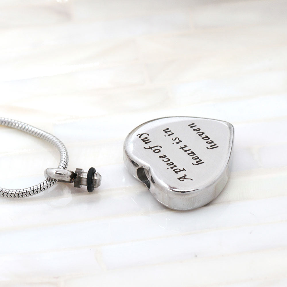 "A piece of my heart is in heaven" Heart Memorial Necklace