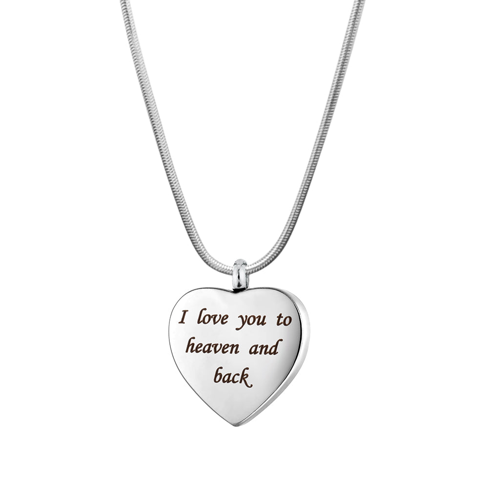 "I love you to heaven and back" Heart Memorial Necklace