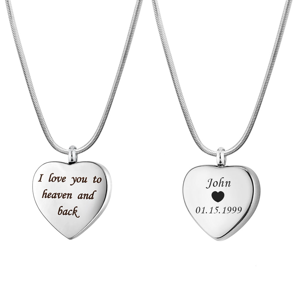 "I love you to heaven and back" Heart Memorial Necklace